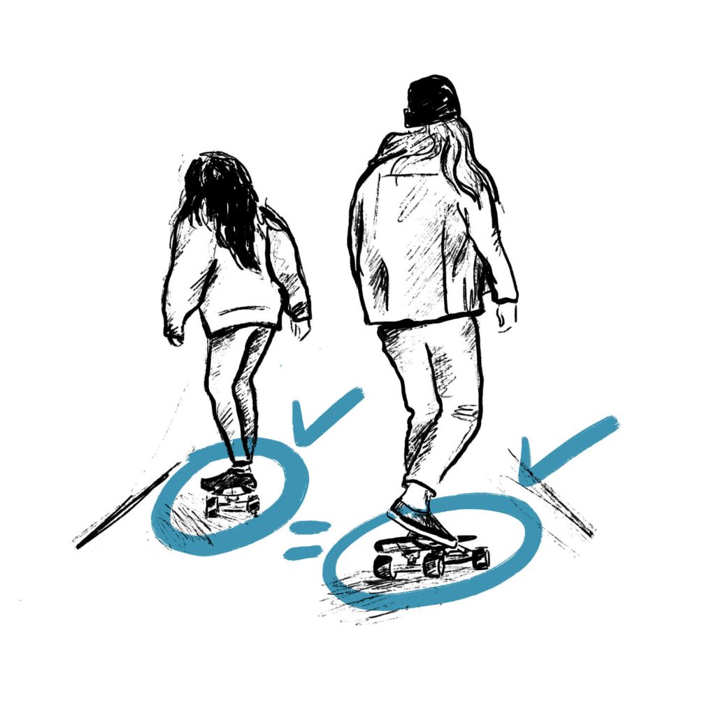 Two different girls/ people ride the same surfskate. Both of the skates are marked as good fit.