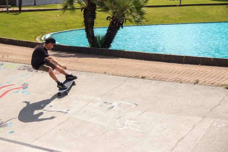 Craig hitting the skatepark with his Fish Curfboard